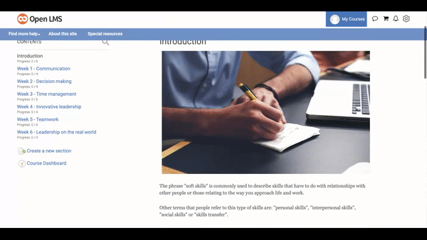 GIF showing where to find the H5P content bank in the course administration menu